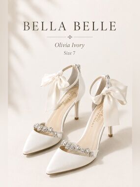 Bella Belle Olivia Ivory Crystal Bow Bridal Heels Size 7